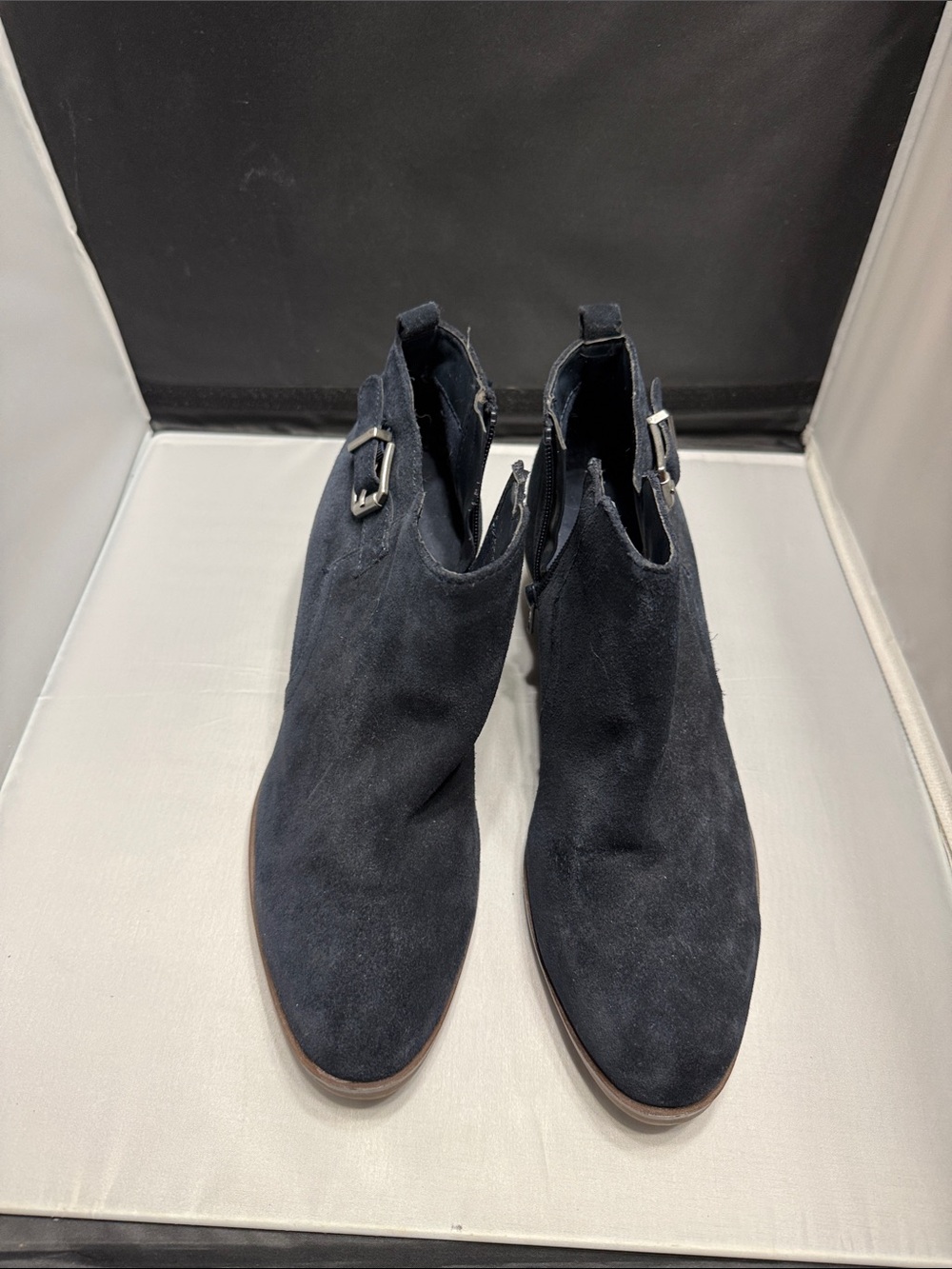 Sonoma Navy Suede Ankle Booties with Buckle Detail